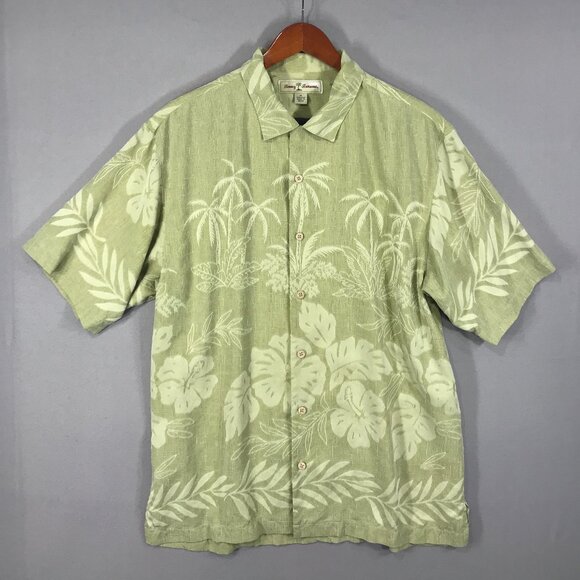 Tommy Bahama Shirt Men's Medium Green Floral Hawaiian Silk Button Down Pocket - Picture 1 of 11